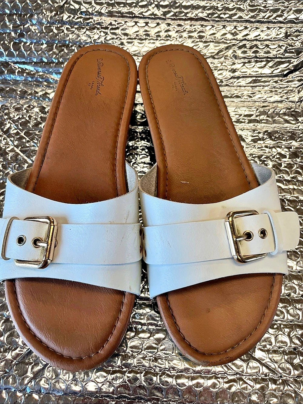 Universal Thread Platform Buckle Sandals in White & Brown US 9